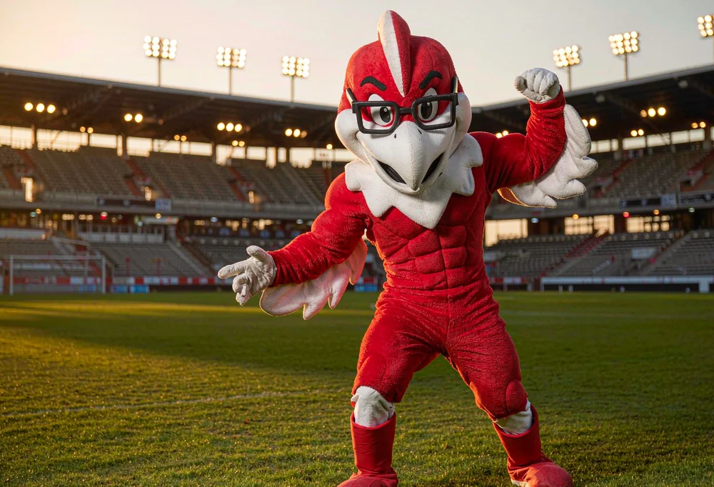 Sports team mascot costume at a stadium